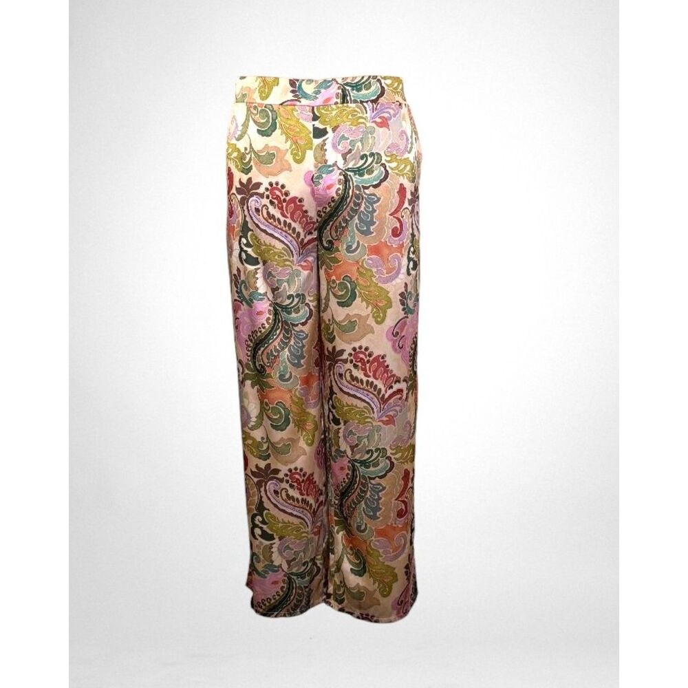 Susan Graver Paisley Printed Stretch Satin Wide-Leg Pull-On Pants, New! Size 2X